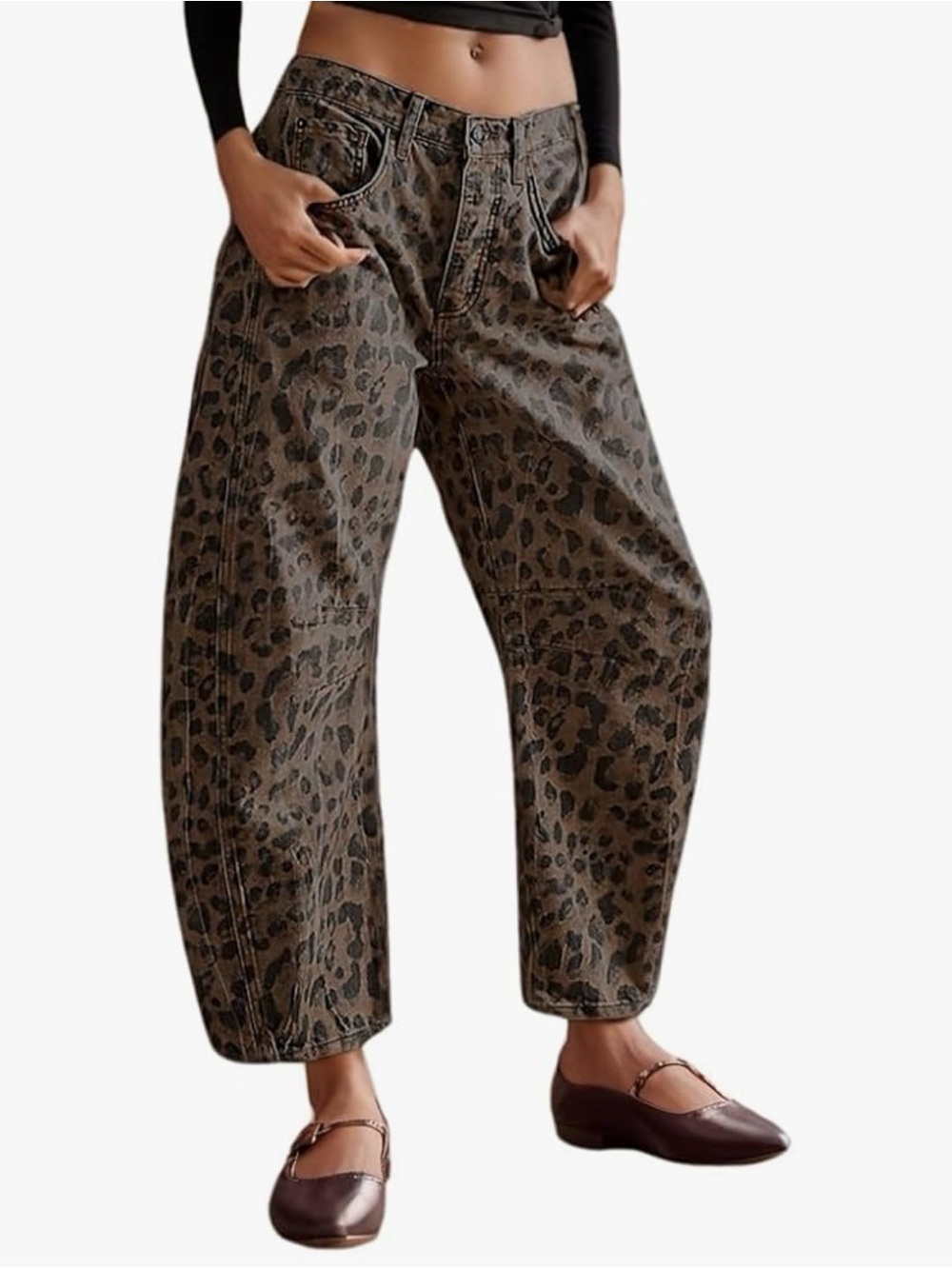 Leopard Print Good Luck Barrel Jeans